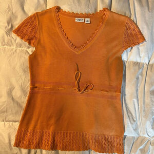 Women's Y2k Cato Knit Crochet Orange V-Neck M